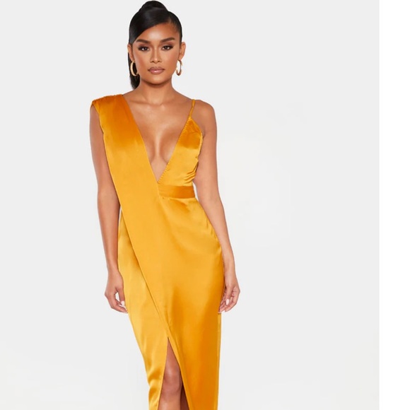 Mustard Asymmetric Drape Detail Maxi Dress - Picture 3 of 7